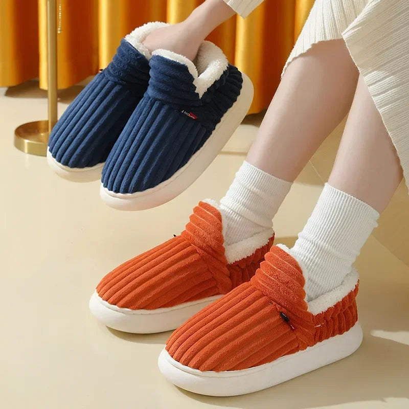 Warm Furry House Slippers Women Men Winter New Fashion Comfort Plush Slippers Home Indoor Outdoor Soft Thick Sole Cotton Shoes