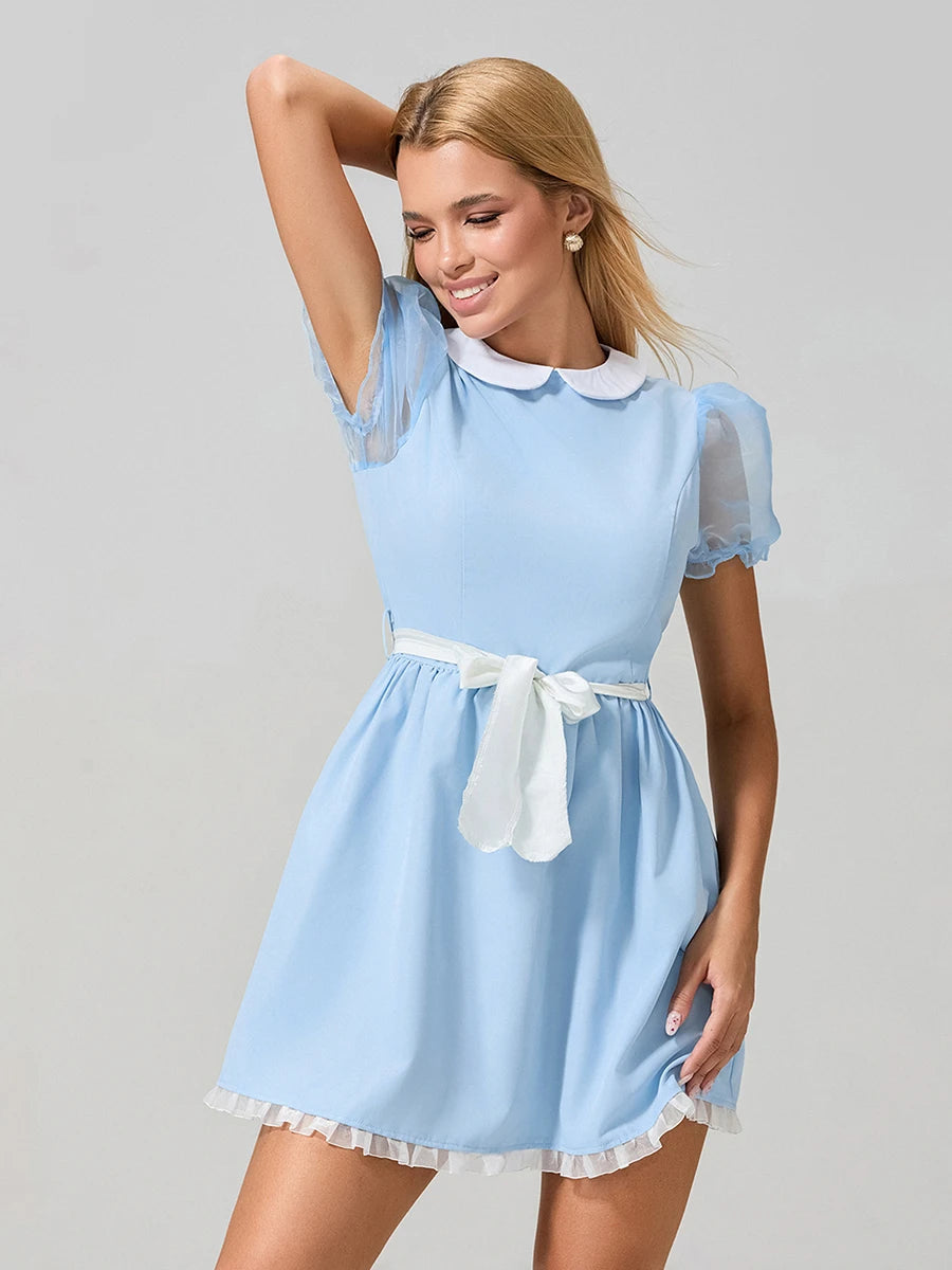 Halloween Creepy Grady Twins Costume for Women Blue Babydoll Dress Cosplay Costume Halloween Fancy Dress Y2k Streetwear