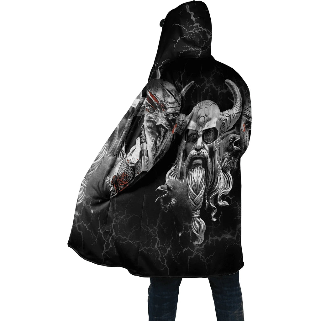 Winter Fashion Mens cloak Norse Odin Raven Tattoo 3D Printed Thick Fleece Hooded Coat Unisex Casual Warm Cape coat DP23
