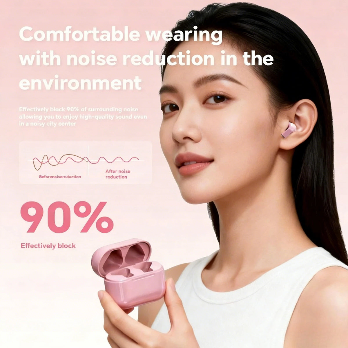 Mini Earphones Wireless Bluetooth Earbuds Long-Lasting TWS with Noise Cancellation Headphones Extended Battery Life for Sports