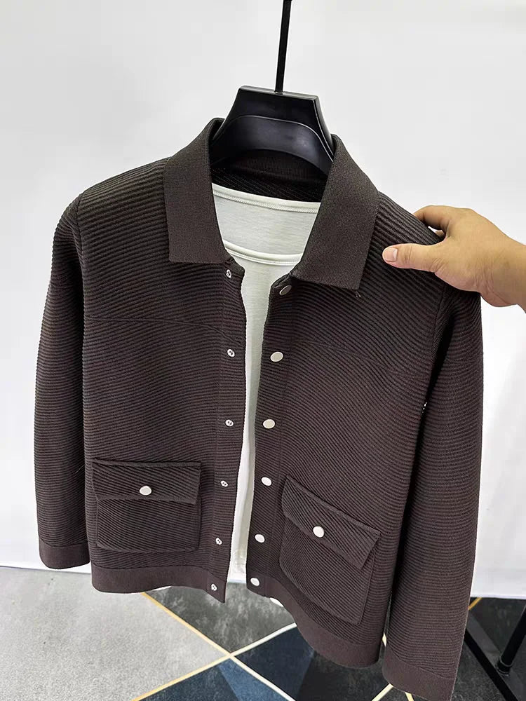 High quality luxury lapel cardigan jacket men autumn new trend Korean casual solid color single breasted knitted sweater coat