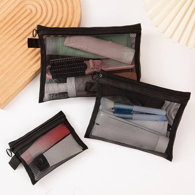 1pcs Mesh Clear Cosmetic Bags Small Large Black Makeup Bag Portable Travel Toiletry Organizer Case Lipstick Storage Pouch