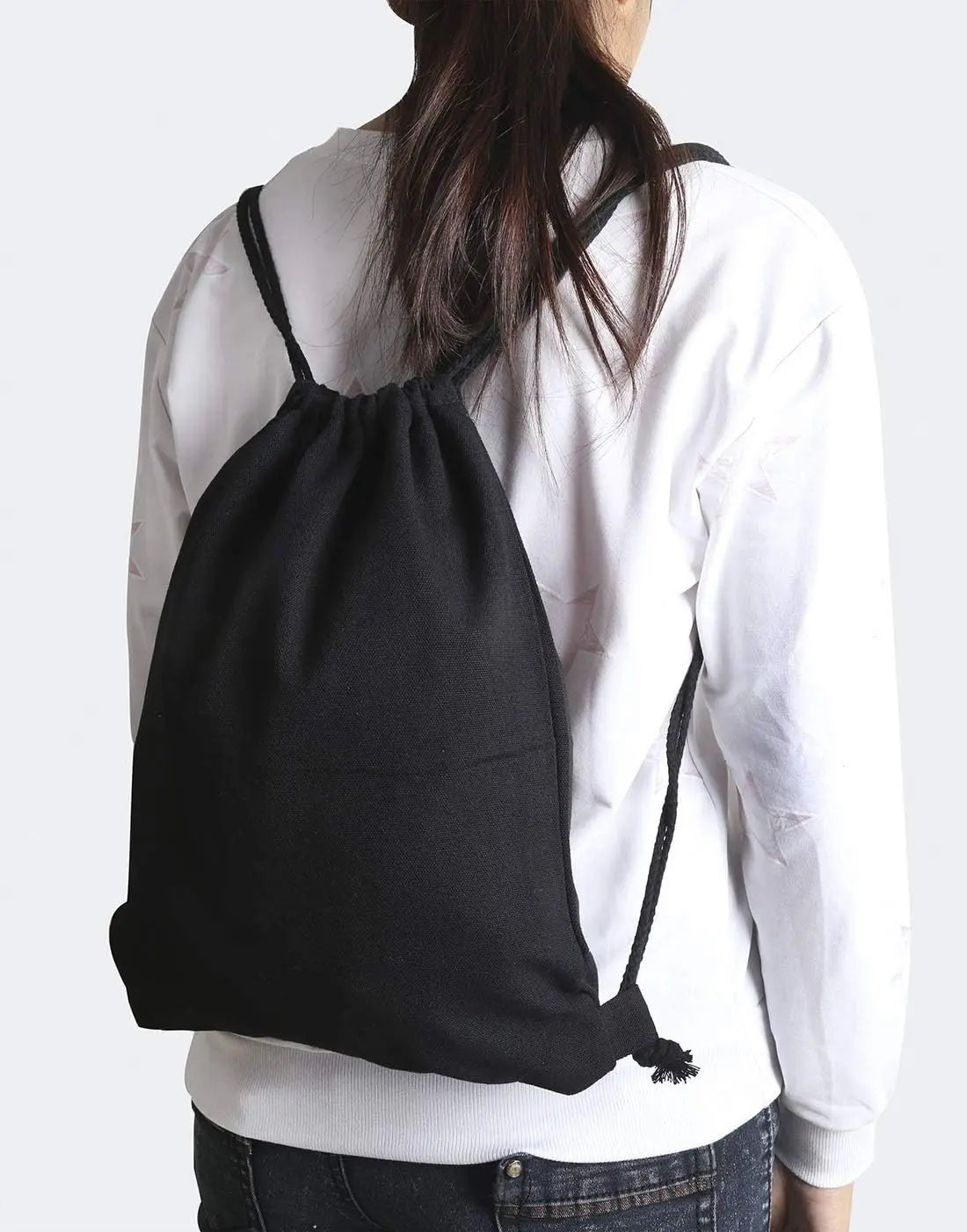 Cotton Canvas Drawstring Backpack Bag Gym Sackpack Sports String Sackpack Storage Gift Bag 2 Pack Black 34.5x40cm Casual
