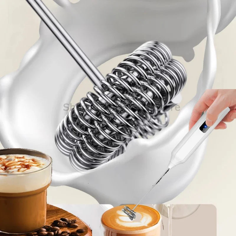 Wireless Milk Frother Electric Type-C Handheld Blender Stainless Steel Mini Coffee Maker Whisk Mixer for Coffee Cappuccino Cream