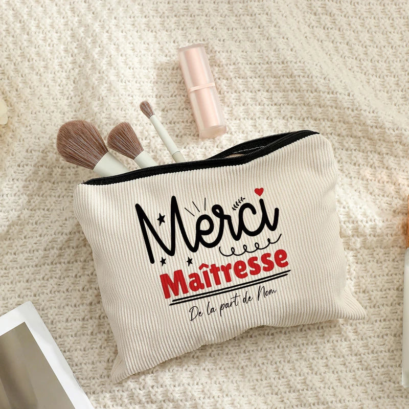 Personalized Floral Maitresse Appreciation Cosmetic Bag Custom Name Toiletry Case Gift for Educators End of School Year Present