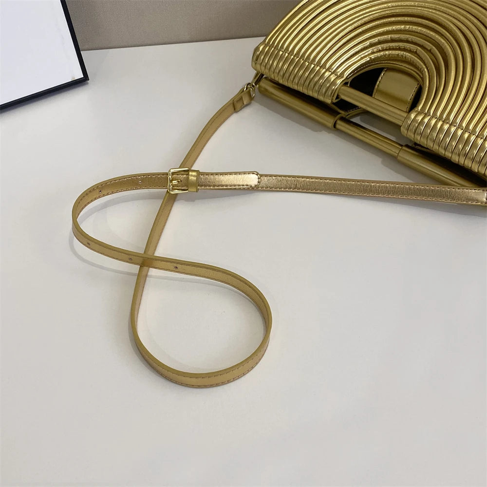 Luxury Evening Clutch Purses For Women 2026 Golden Noodle Half Moon Crossbody Bag Wedding Dinner Party Luxury Designer Handbags