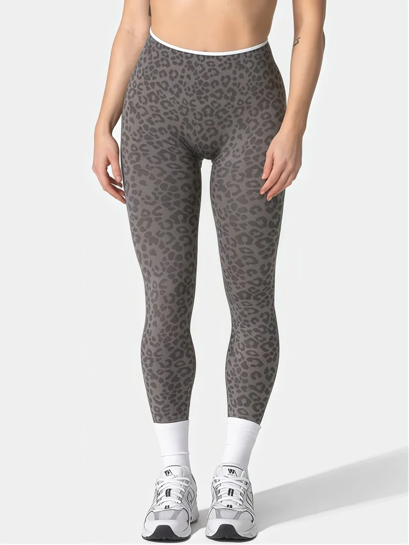 HISTELLO Seamless Sports Pants Leopard Print High Waist Scrunch Hip Shaping Elastic Tummy Fit Running Fitness Yoga Leggings