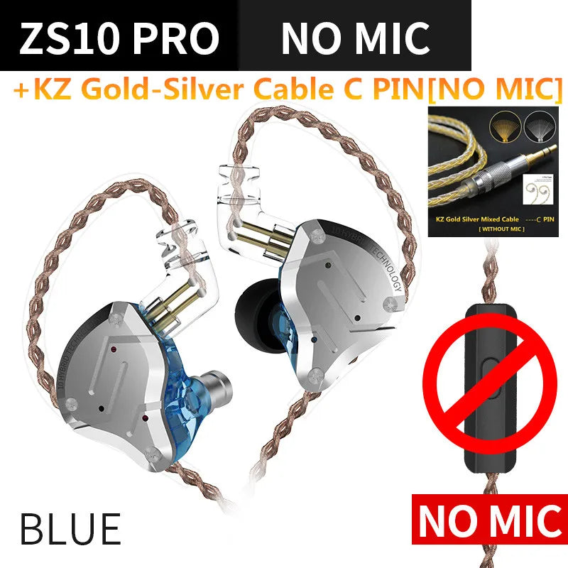 KZ ZS10 Pro 4BA 1DD Hybrid In Ear Metal Earphones10 Drivers HIFI Bass Earbuds Monitor Sport Noise Cancelling Headset ZSX ZAX Z3