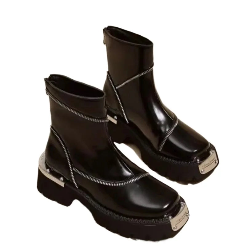 New Winter Fashionable Comfortable Elegant Women's Short Boots Round Toes Square Heels Thick Soles Heightening Fashion Boots