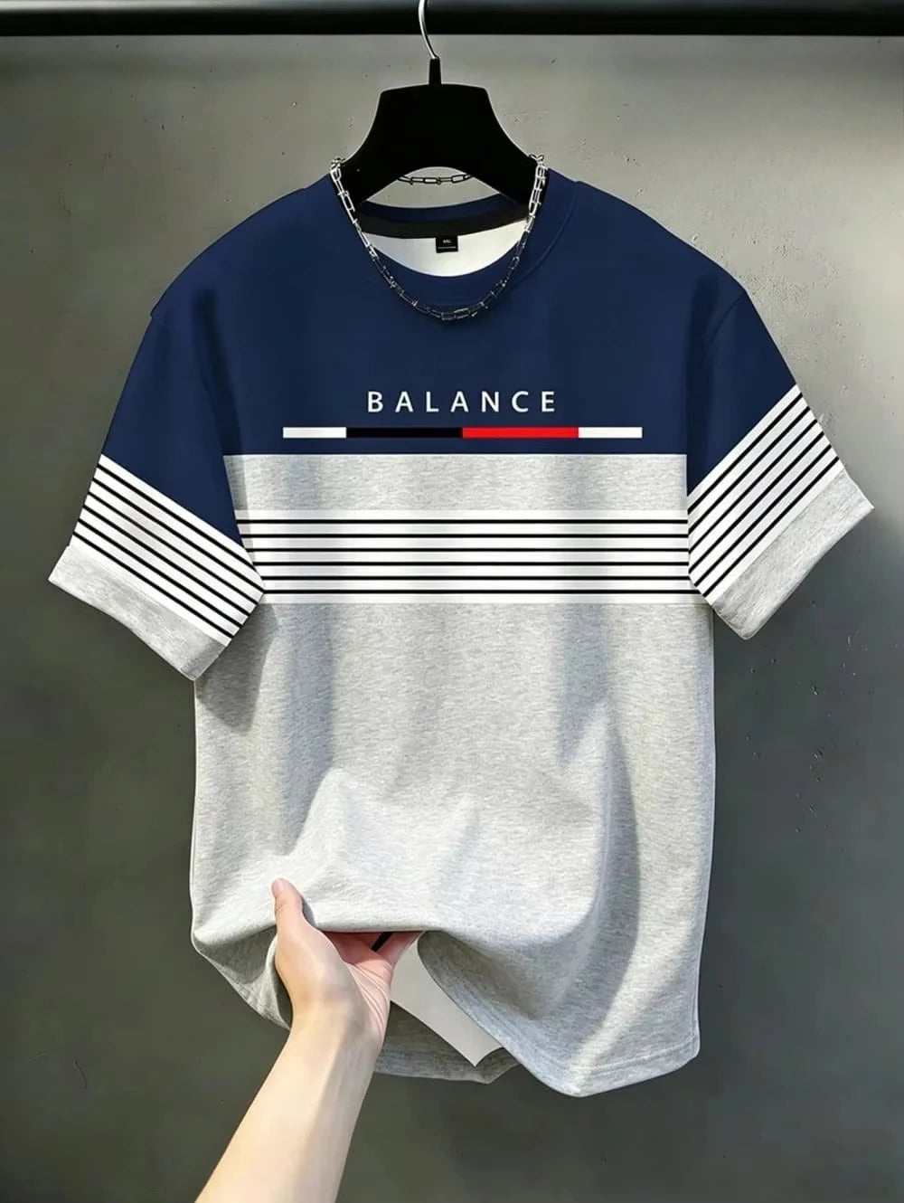 Color-Contrast Vertical Stripes 3D Print Men's Loose-Fitting Breathable Short-Sleeved TShirt Casual Street Trendy Parental Cloth