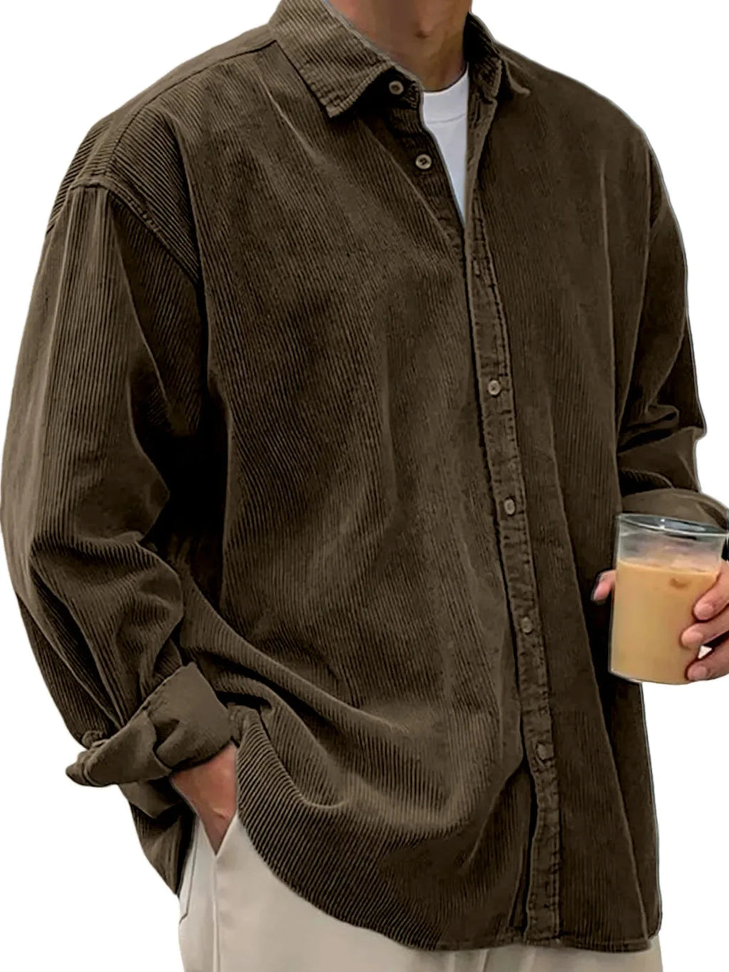 New Corduroy Shirt Men Long Sleeve Trendy Casual Loose Thick Autumn Winter Shacket Male Outerwear