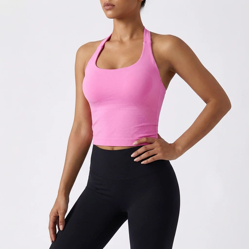 Women's Sexy Seamless Yoga Vest Fitness Bra Sports Bra Hanging Neck Yoga Vest Breathable Pilates Top Gym Top for Active Wear