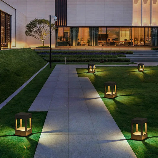 Square Outdoor Garden Lawn Lamp IP65 Waterproof Aluminum LED Pathway Light Modern Courtyard Porch Landscape Bollard Light Decor