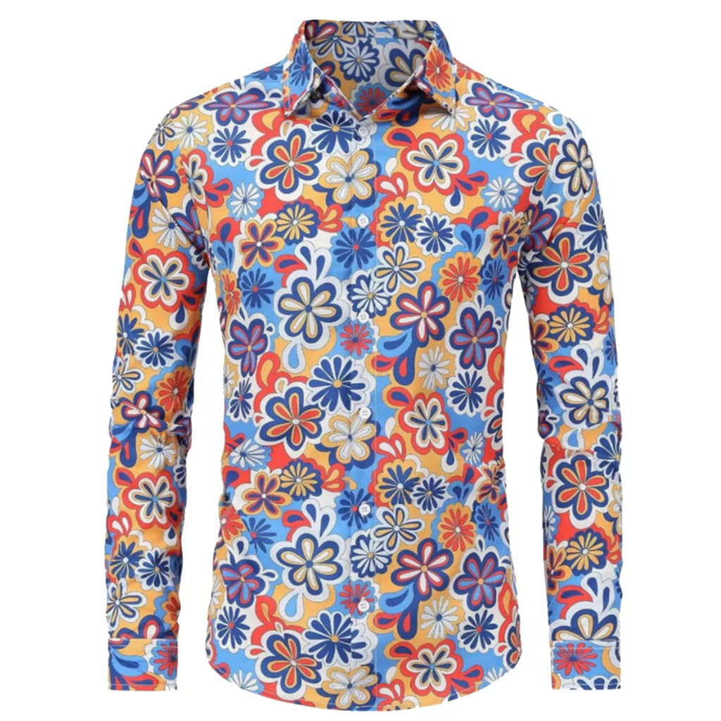 2024 New New Men's Vintage 80s Hip Hop Outfit Vintage Print Long Sleeve Shirt Halloween Carnival Disco Party Costume Top