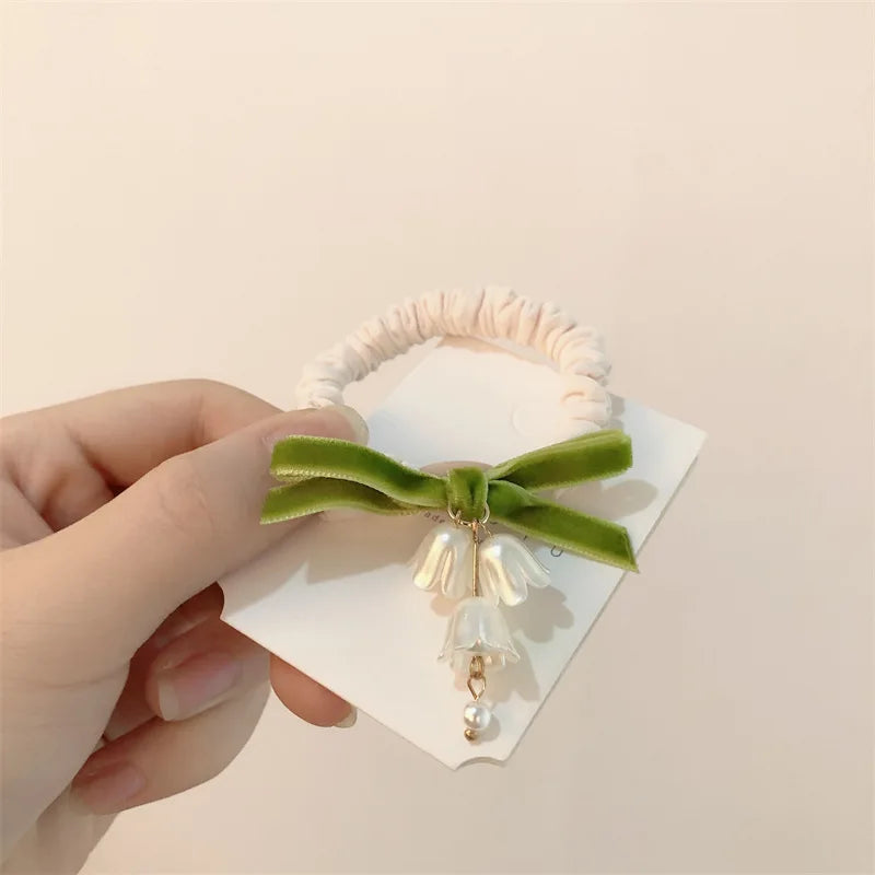 Mori System Hair Ties Bell Orchid Flower Head Rope for Women Girls Rubber Band High Elasticity Durable Hair Scrunchies
