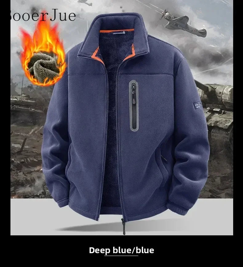 2026 Men Winter Double Thickened Fleece Jacket Outdoor Windproof Ski Coat Snow Warm Hiking Cycling Climbing Pocket Sweatshirt
