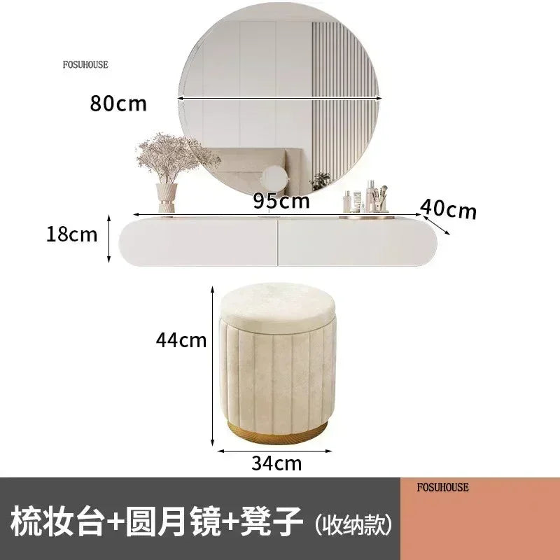 Off-white Hanging Dressing Table Minimalist Wall Mounted Vanity Unit with Mirror Bedroom Furniture Modern Design