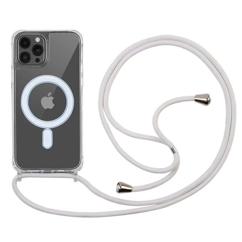 Crossbody Lanyard Clear Magnetic Case For iPhone 18 17 Air 16 15 Plus 14 13 12 Pro Max For Magsafe Acrylic Hard PC Back Cover