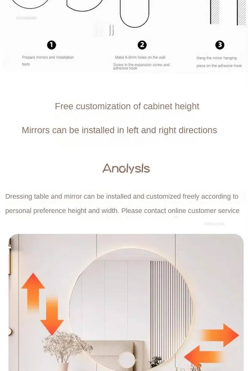 Off-white Hanging Dressing Table Minimalist Wall Mounted Vanity Unit with Mirror Bedroom Furniture Modern Design