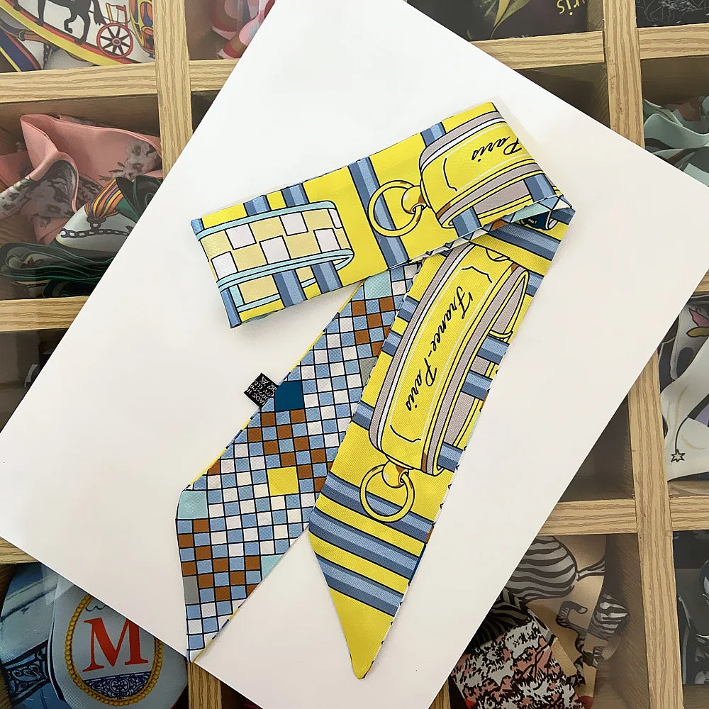 Printed Silk Scarf for Women Summer Lightweight Neck Scarf Collar Bandana Bag Strap Decorative Present Gift Accessories