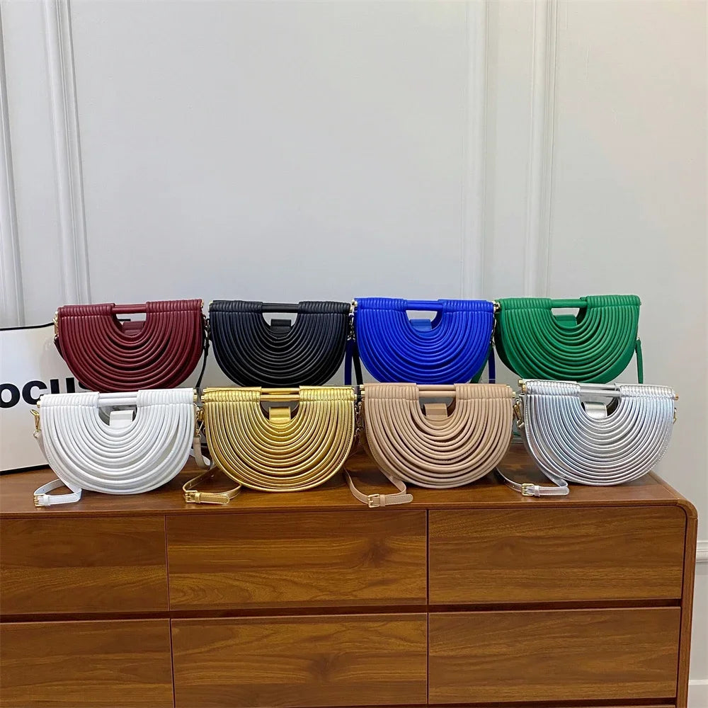 Luxury Evening Clutch Purses For Women 2026 Golden Noodle Half Moon Crossbody Bag Wedding Dinner Party Luxury Designer Handbags