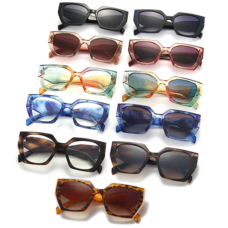 SHAUNA Retro Polygon Cat Eye Women Sunglasses Fashion Brand Designer Colorful Gradient Men Sun Glasses Shades UV400