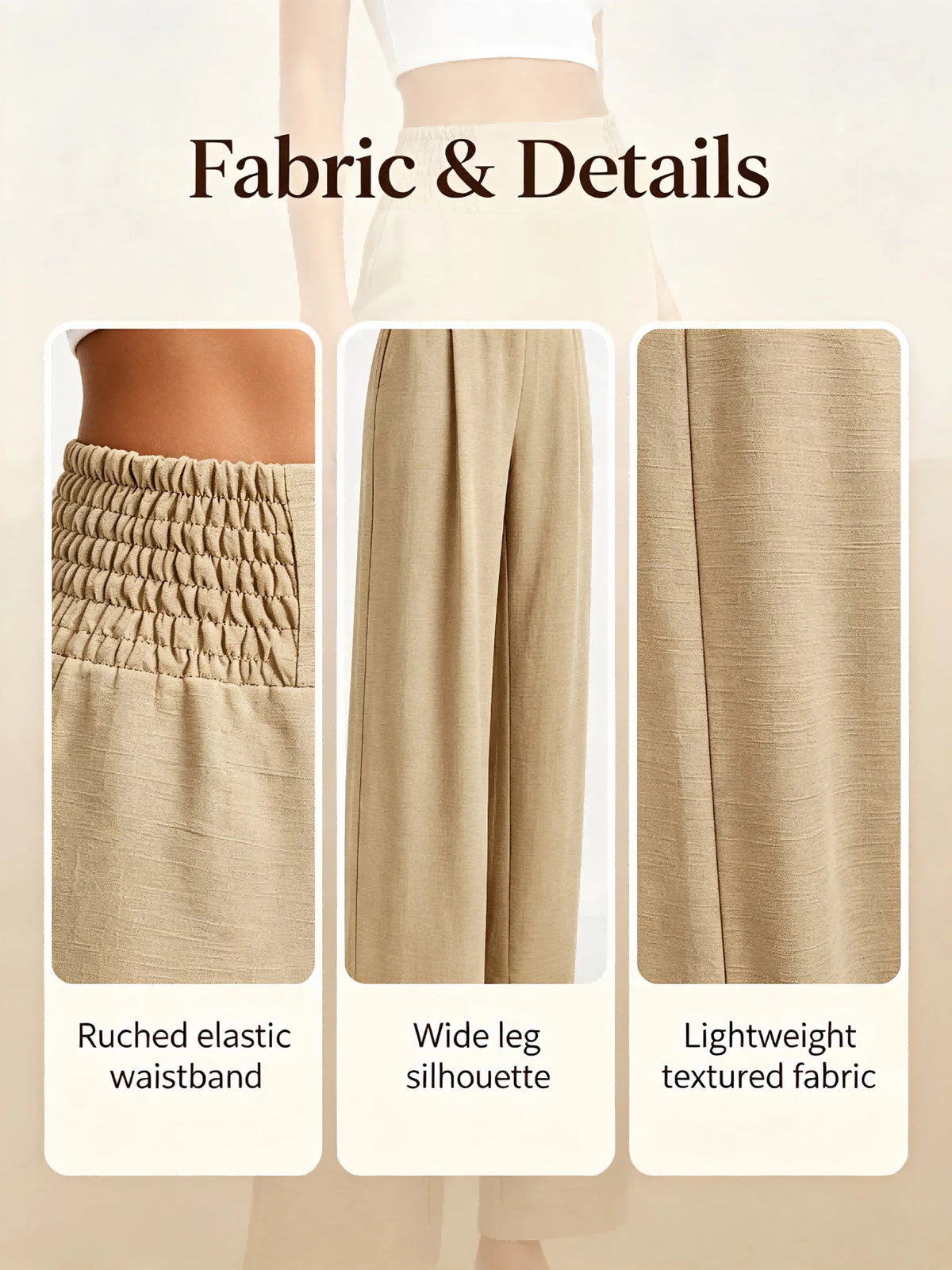 Women's High Waist Wide Leg Pants Elastic Waist Casual Loose Straight Leg Trousers for Daily Office Wear