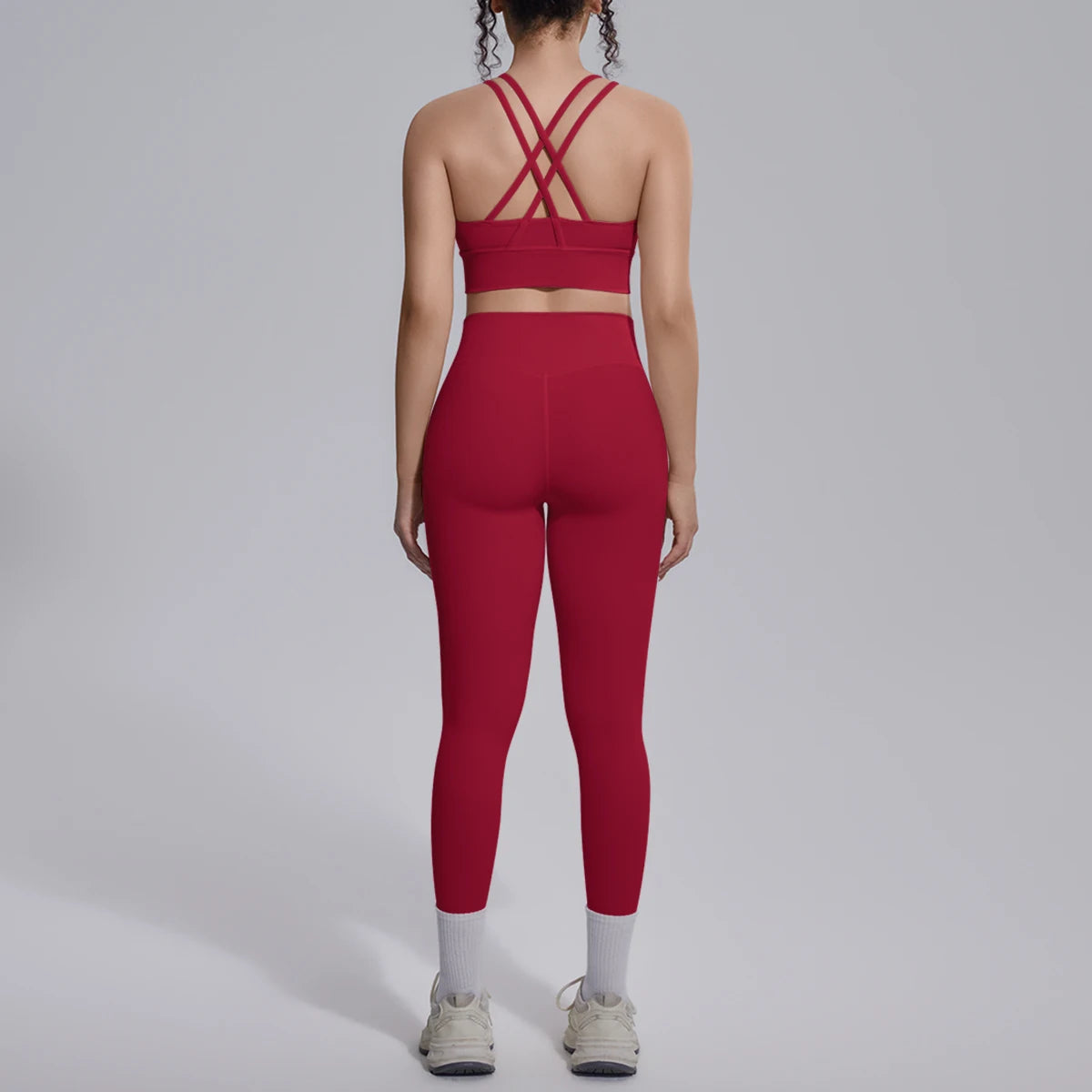 2PCS Yoga Set Summer Gym Sports Running Yoga Clothing Solid Color Cross Bra Workout Top High Waisted Quick Drying Fitness Pants