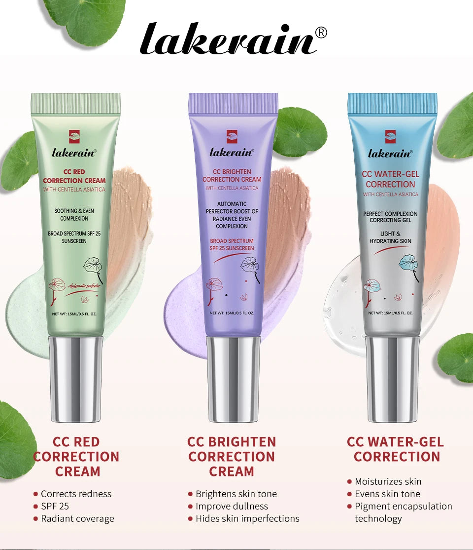 3Pcs Free Brush Color Changing CC Cream Centella Korean Liquid Foundation Long Lasting Face Base Makeup Foundation