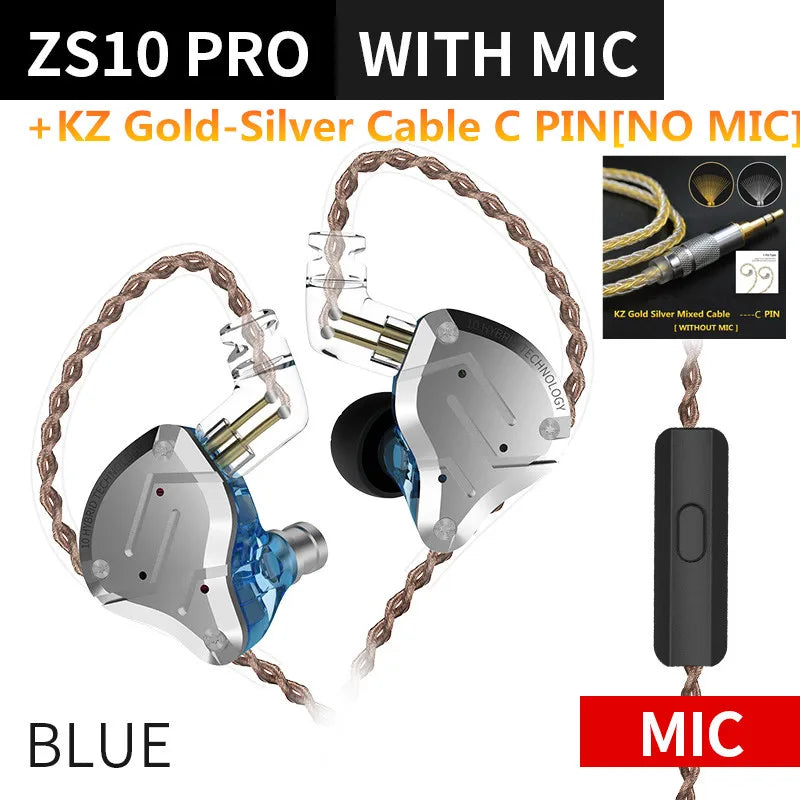 KZ ZS10 Pro 4BA 1DD Hybrid In Ear Metal Earphones10 Drivers HIFI Bass Earbuds Monitor Sport Noise Cancelling Headset ZSX ZAX Z3