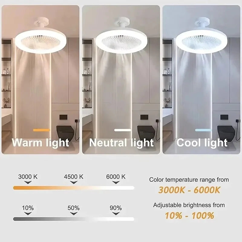 Energy-Saving Remote Control LED Ceiling Fan Lamp 85-265V for Living Room Bedroom Bottom Noise Mute E27 Base 2 In 1fans Light