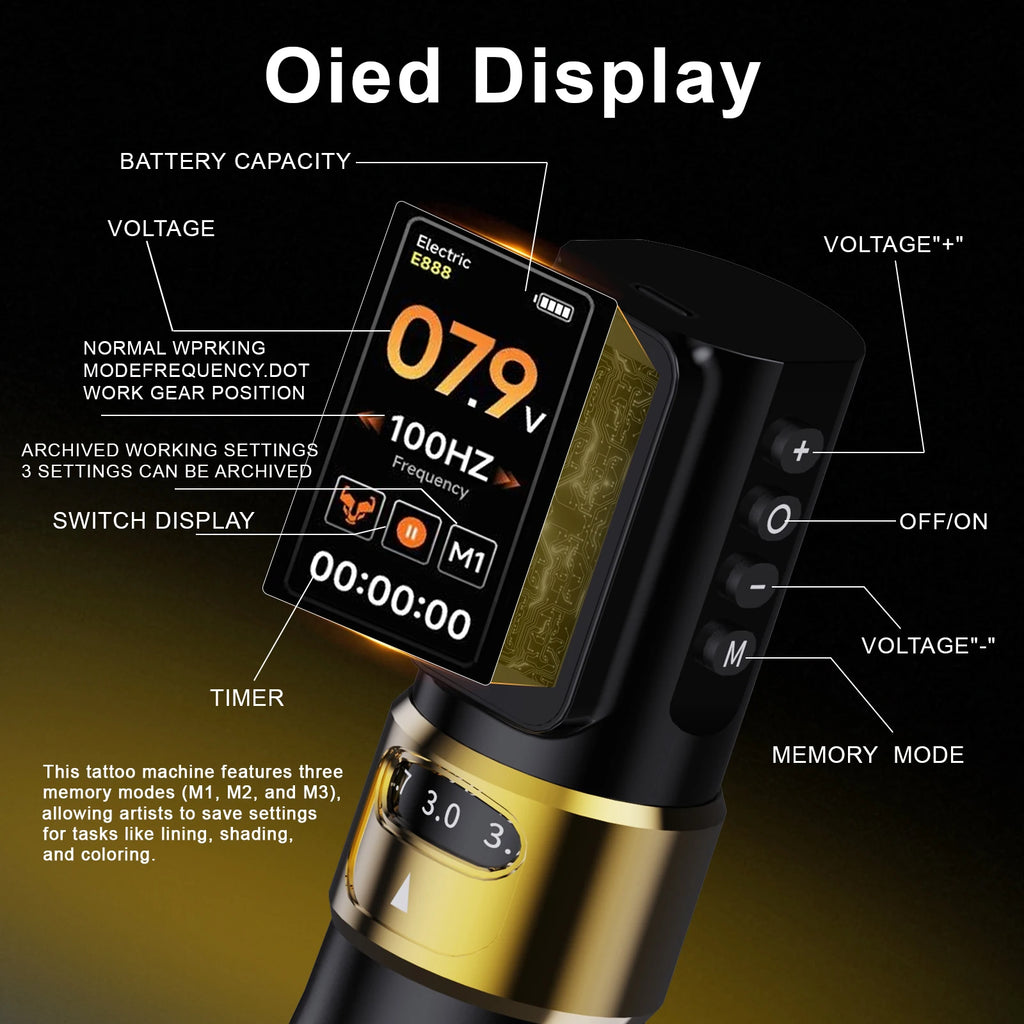 ELF Pro Tattoo Machine Pen Wireless Power Supply Battery 1700mAh Adjustable Stroke LED Display Permanent Makeup Tattoo Gun