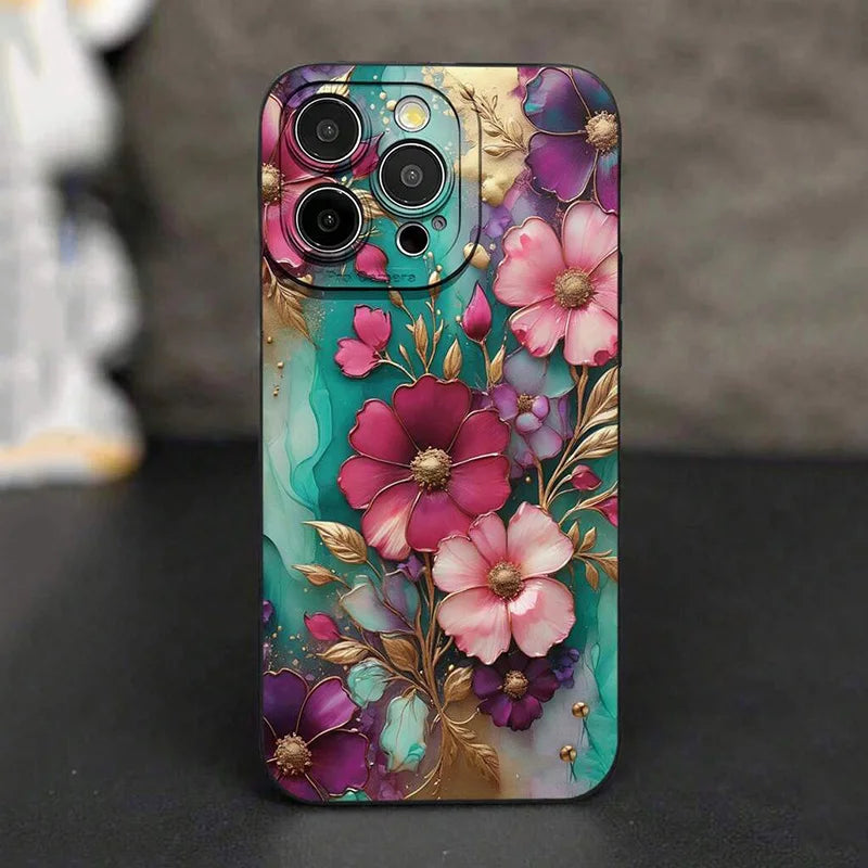 Vintage Floral Pattern Soft TPU Phone Case For IPhone 16 Pro Max 18 17 Air 16E 15 14 13 11 12 Mini XS X XR 7 8 Plus Matte Cover