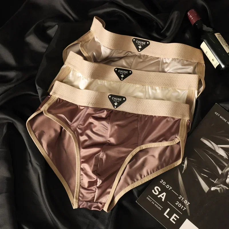 Men's Briefs Ice Silk Satin-like Briefs Men's Underpants Summer Breathable Quick Drying Panties Sexy U Pouch Underwear