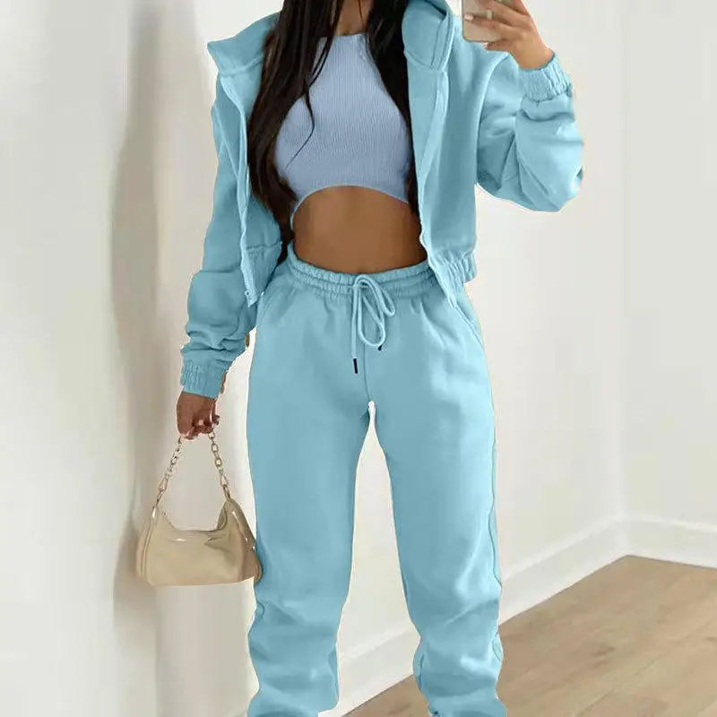 Ladies Tracksuit Zippered Hooded Jogger Tracksuit Thermal Lined Trousers Tracksuit Fashionable Athleisure Cozy Ensemble