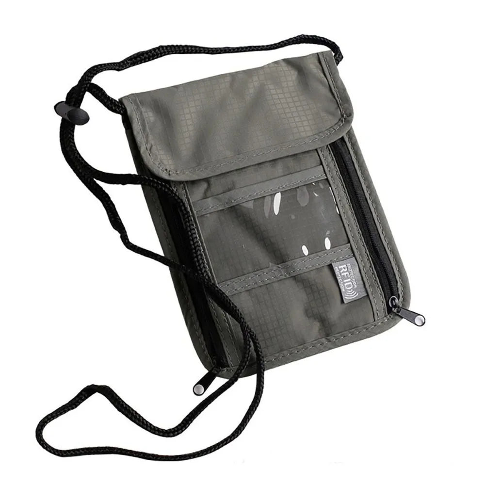 1 Pcs Waterproof RFID Nylon Storage Bag Travel Document Card Passport Bag Neck Wallet Money Document Card Passport Pouch