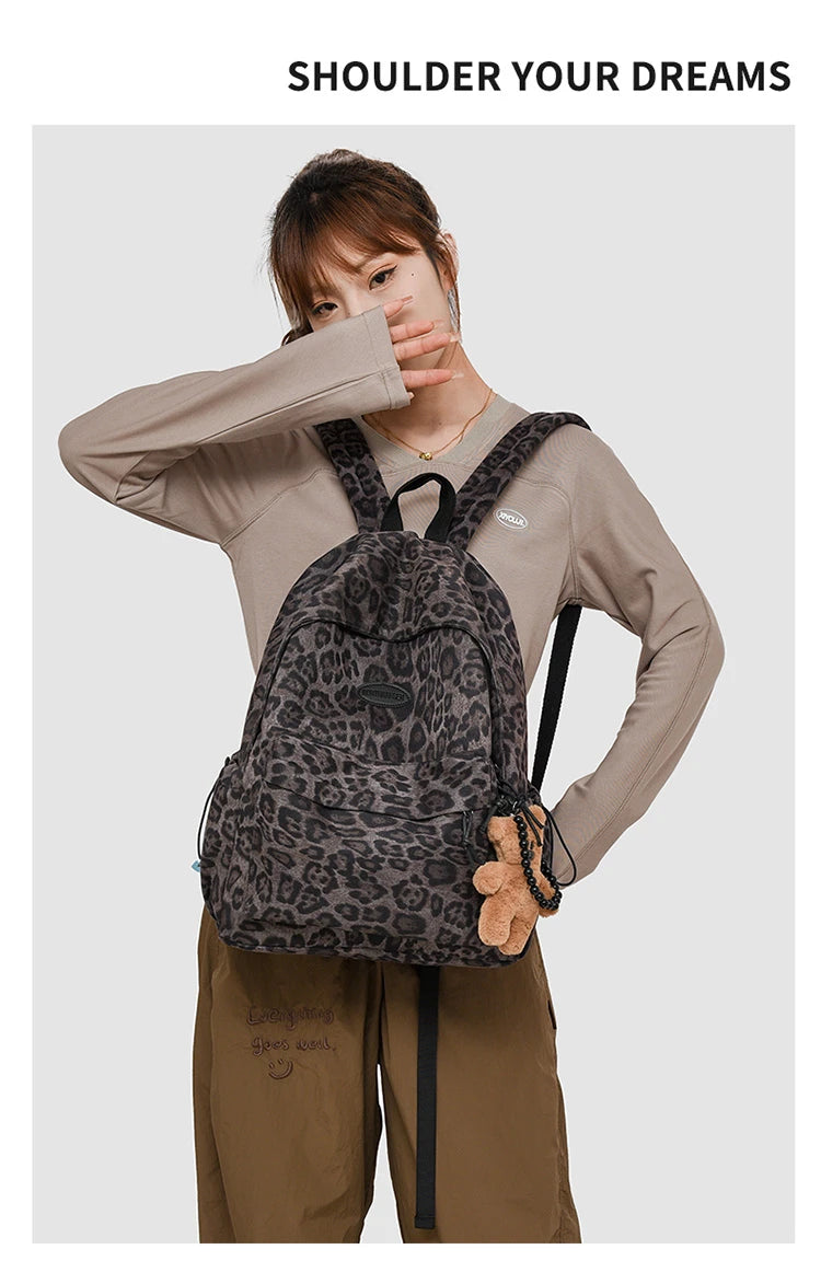 Leopard print Woman Backpack School Book Bags For Teenage Girls Boys Harajuku Female College Bag Student Lady leisure BagPack