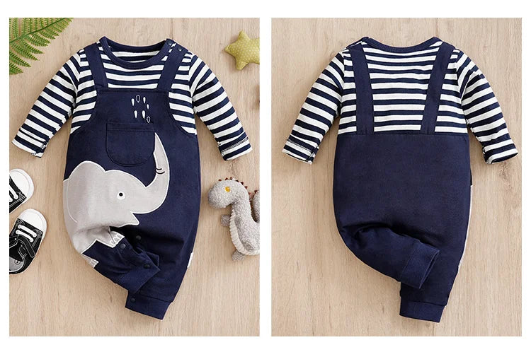 Baby Boys Girls Unisex Newborn Onesies Romper 0-18 Months Toddler Clothing Infant Long Sleeve Striped elephant cotton Jumpsuit