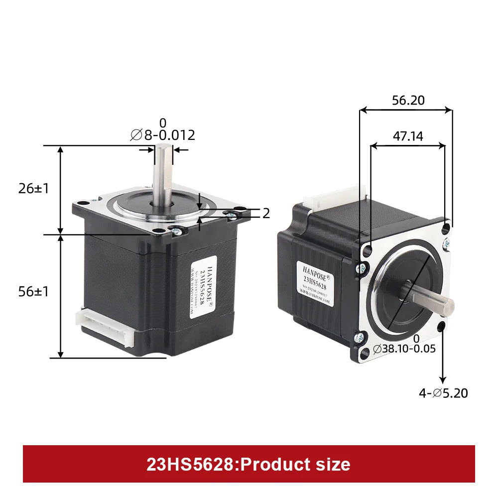 HANPOSE 23 Stepper Motor, Model 23HS4128 23HS5128 23HS5628 23HS7628, Shaft Diameter 8mm, Four-Wire System, 57 Series Motor.