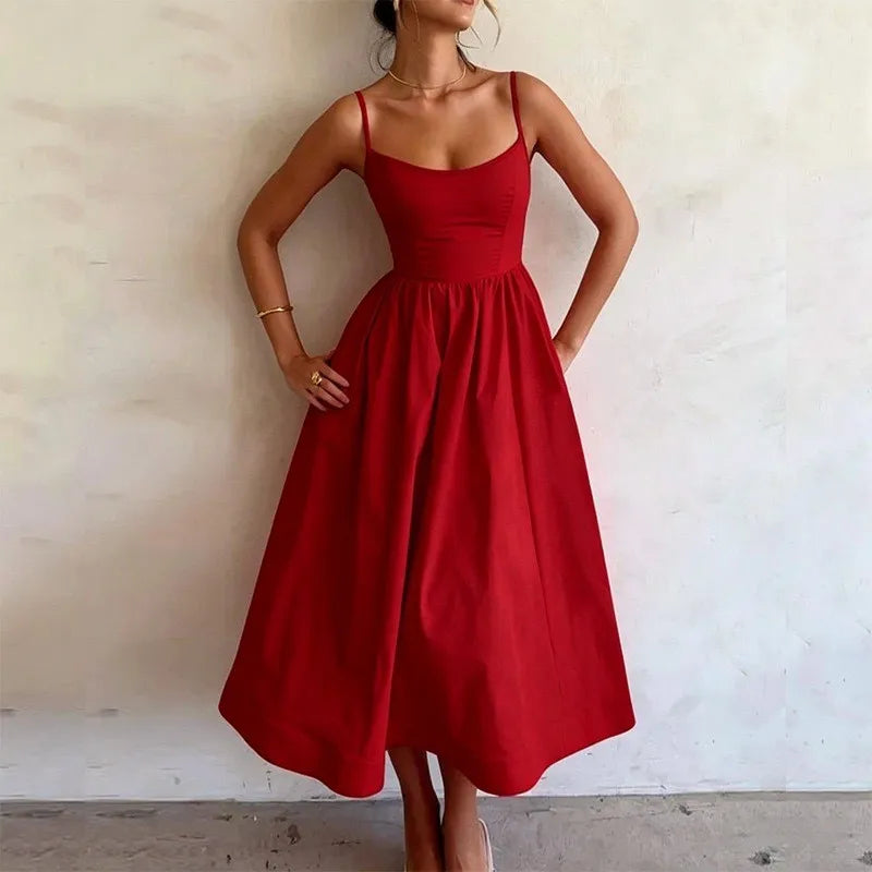 A Line High Waist Dress with Geometric Pattern No Closure Japanese Korean Casual Slim Fit Midi Length Women Summer Dress