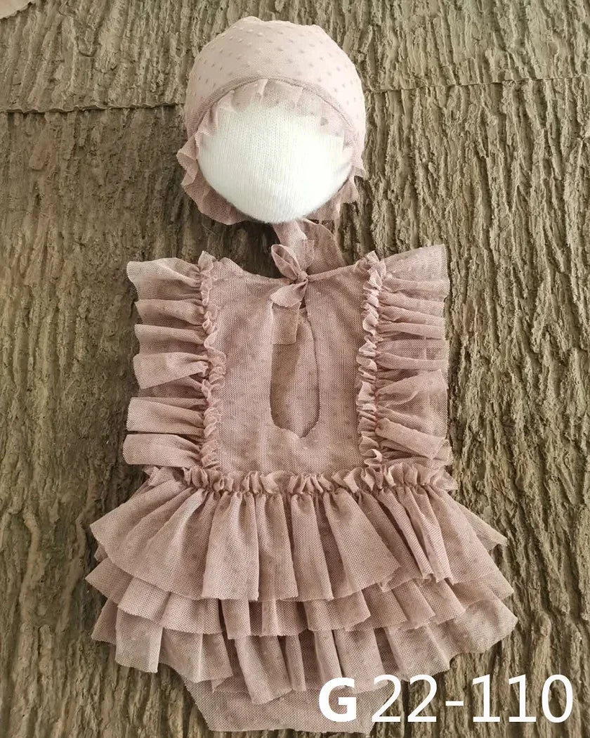 0-3Month Baby Newborn Photography Props Baby Hat Baby Girl Lace Romper Bodysuits Outfit  Photography Clothing