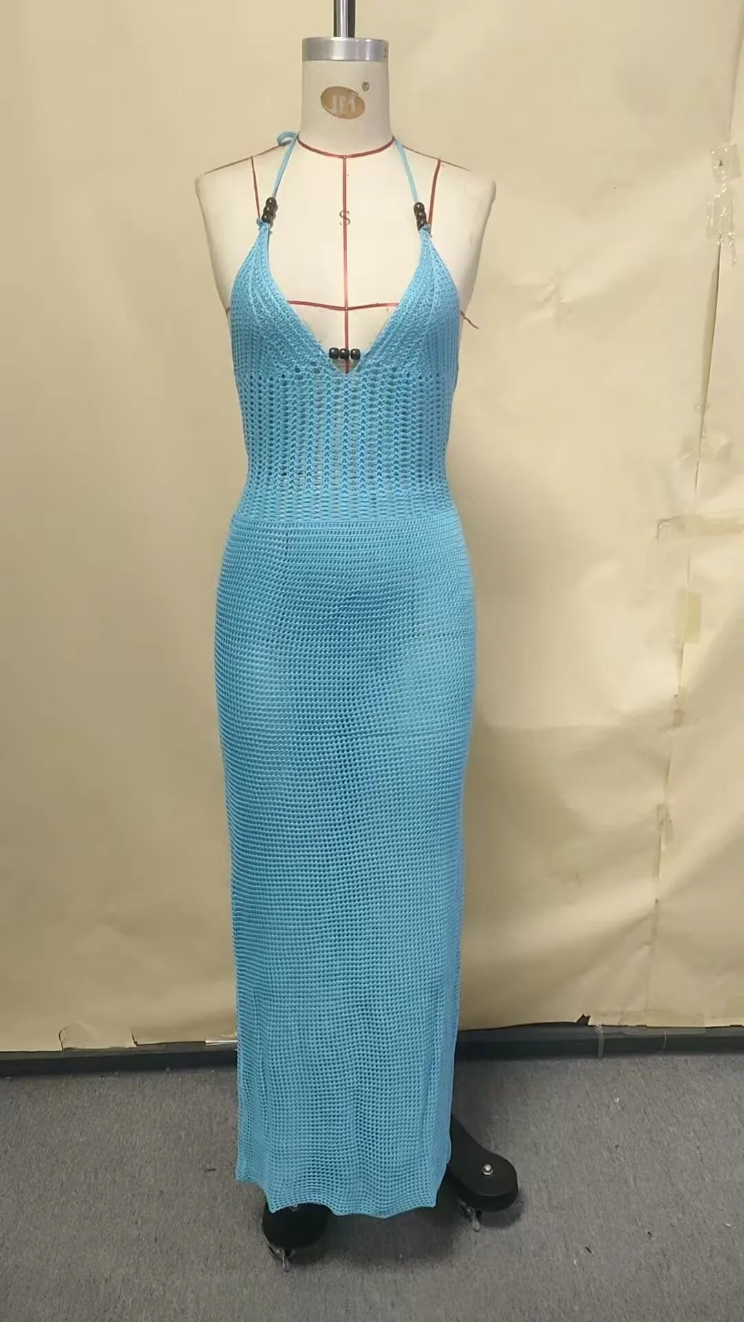 2026 Women's Sexy Hollow-Out Backpack Hip-Revealing Halter Neck Suspender Strap Knit Beach Dress Women Dress Elegant Fashion