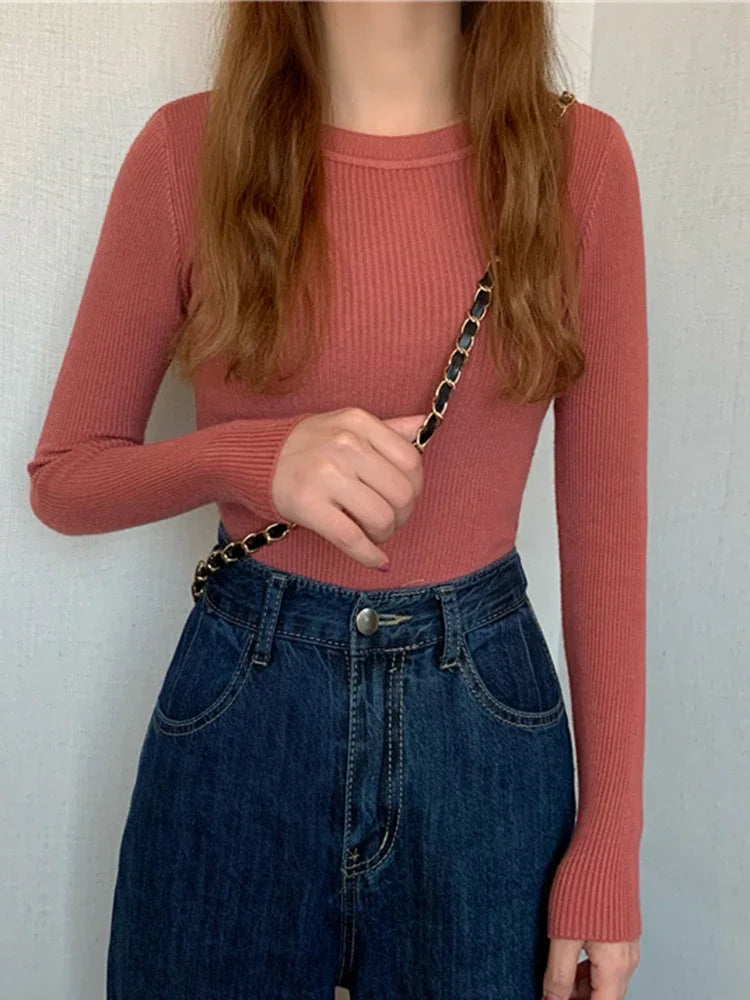 2026 Basic Tops Women Sweater Autumn Winter Long Sleeve Pullover Fashion O-neck Elastic Female Winter Solid Knitted Jumper