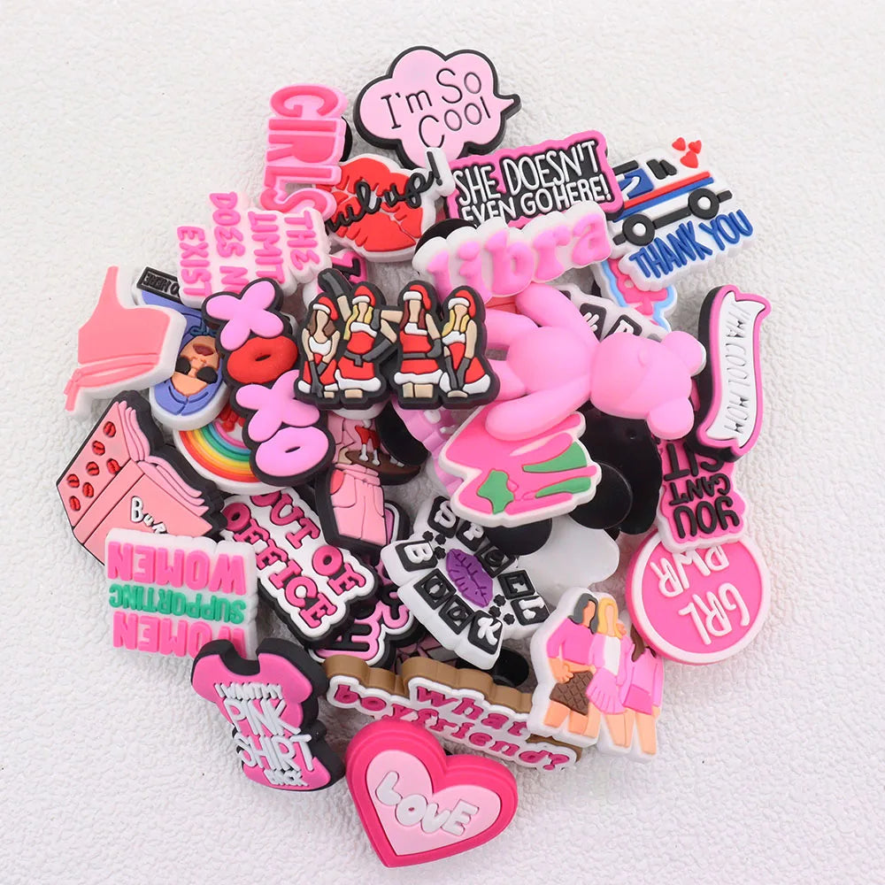 1-35PCS PVC Shoe Charms Limit Dose Not Exist Cool Libra Girls Thank You Love Feminist Buckle Clog Hole Slipper Decoration