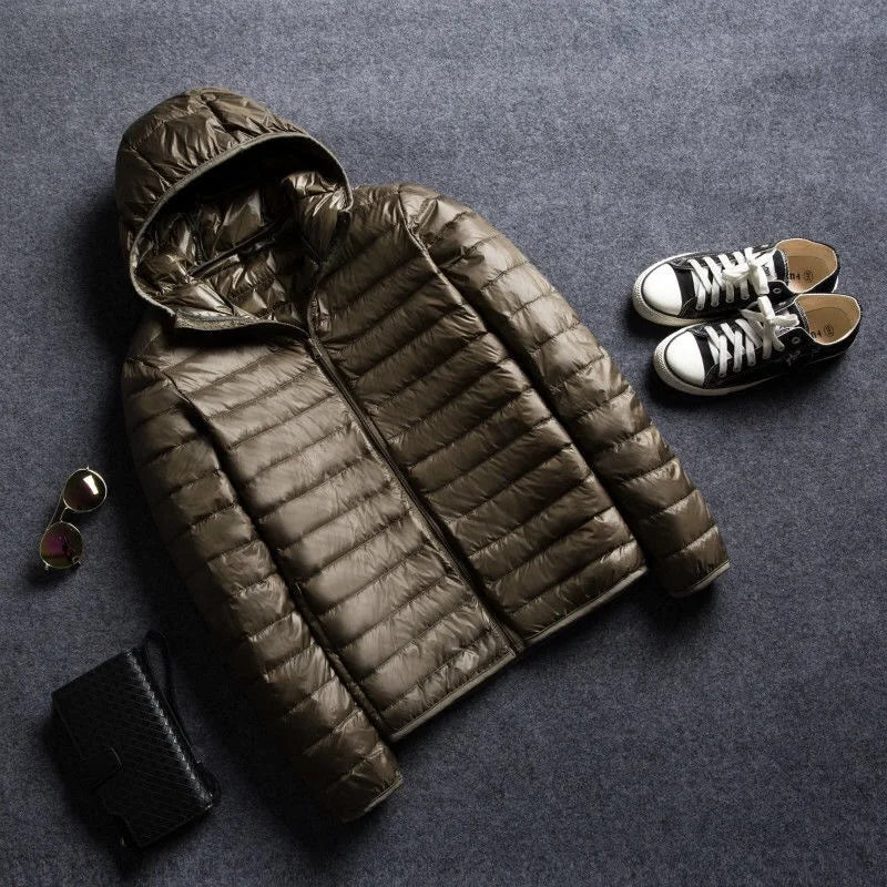 New Autumn and Winter Zipper Cotton-Padded Clothes Jacket Men's Fashion Hooded Super Light Warm Slim Coat Jacket Men's Coat