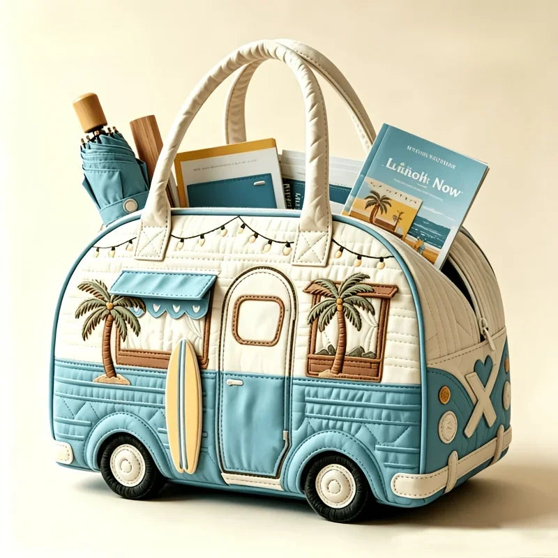 New 9 Styles Bus-Shaped Quilted Duffle Bag Large Capacity 3D Quilting Craft Travel Duffel Bag Tote Bags Short-distance Handbag