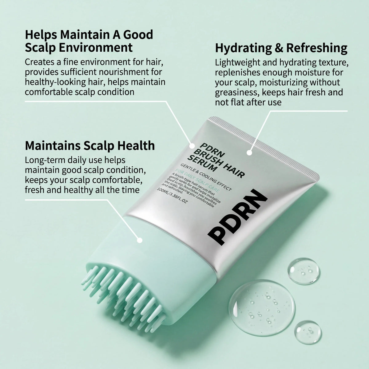 PDRN Scalp Serum With Brush Applicator,Strengthen Hair Follicle Root Hair Growth Serum, Scalp Treatment For Fuller Looking Hair