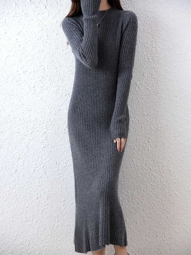 Cashmere Sweater Womens Dresses 100% Merino Wool Autumn Winter New Elegant Knitted Long Dress Female Casual Warm Skirts Vestidos