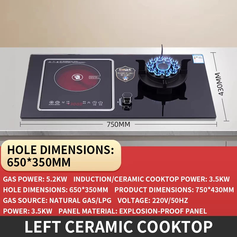 Gas Stove and Induction Cooktop Combo Built-in Cooktop Timer Energy Saving Kitchen High-Power Stove Split-Type Electric Ceramic