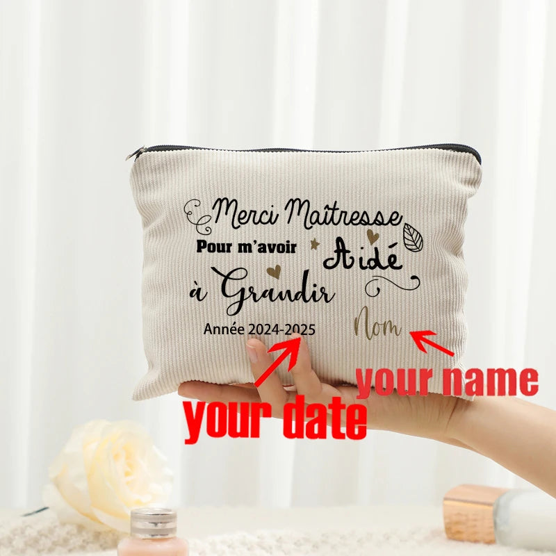 Personalized Floral Maitresse Appreciation Cosmetic Bag Custom Name Toiletry Case Gift for Educators End of School Year Present